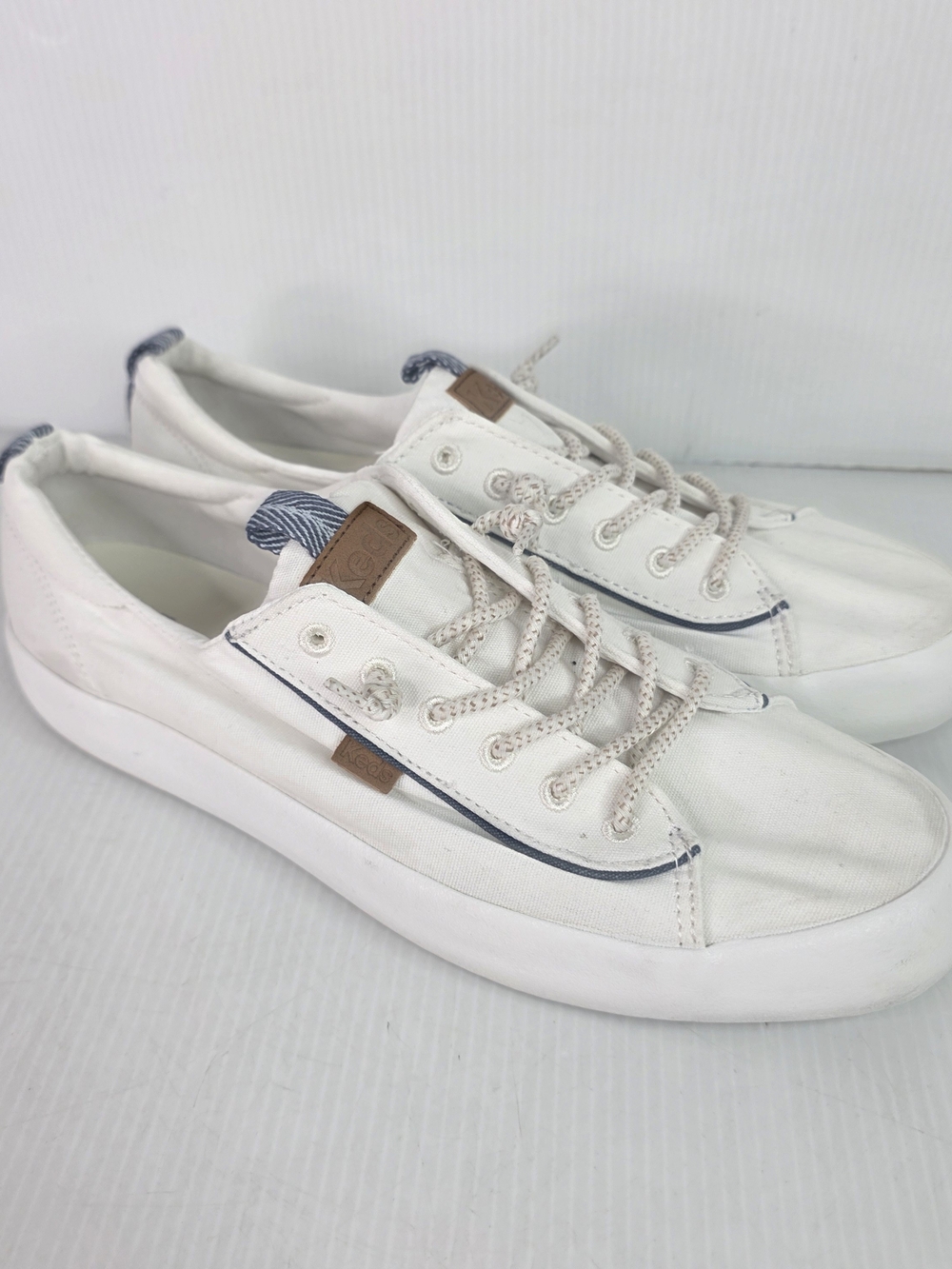 Keds White Canvas Sneakers with Blue Trim
